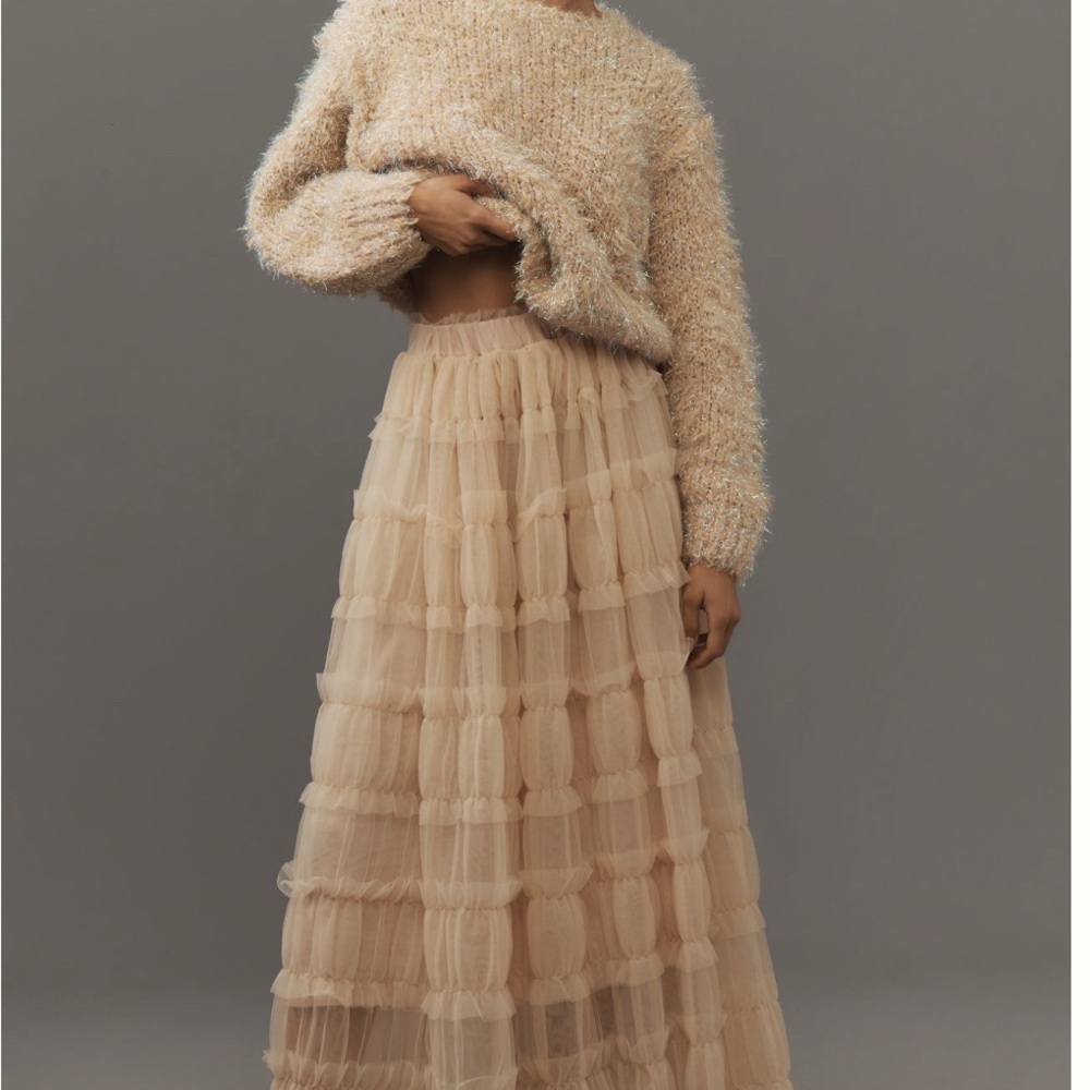 Anthropologie Cream Layered Maxi Skirt